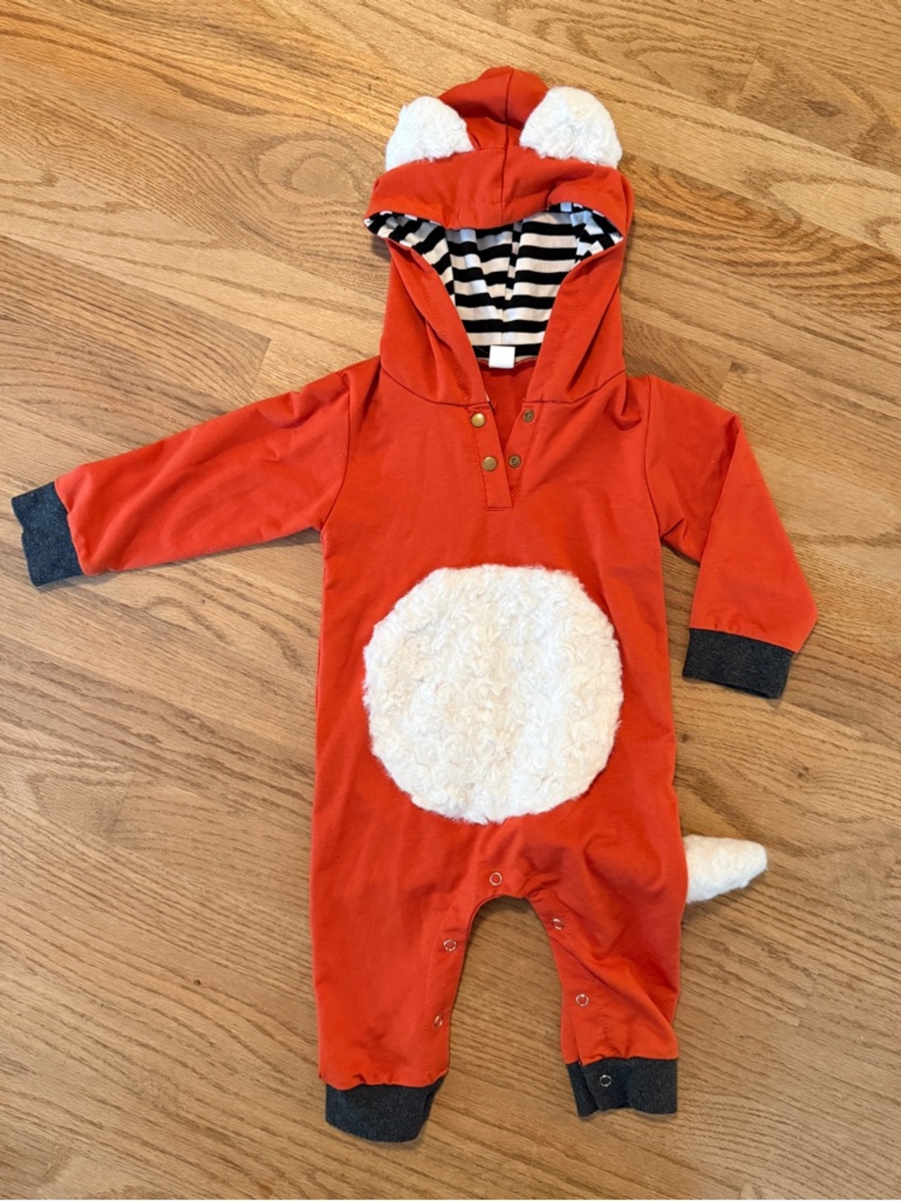 Red Fox Hooded One-Piece Romper with Faux Fur Belly